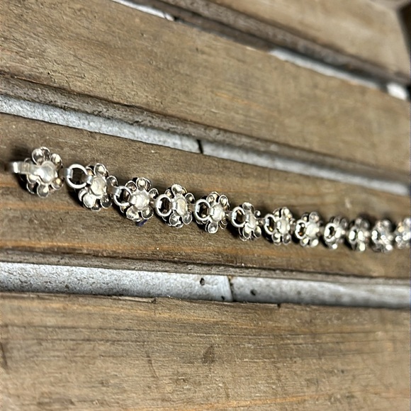 12 DOC🎄 Taxco turquoise blue gemstone flower design sterling silver 925 bracelet - Picture 5 of 6